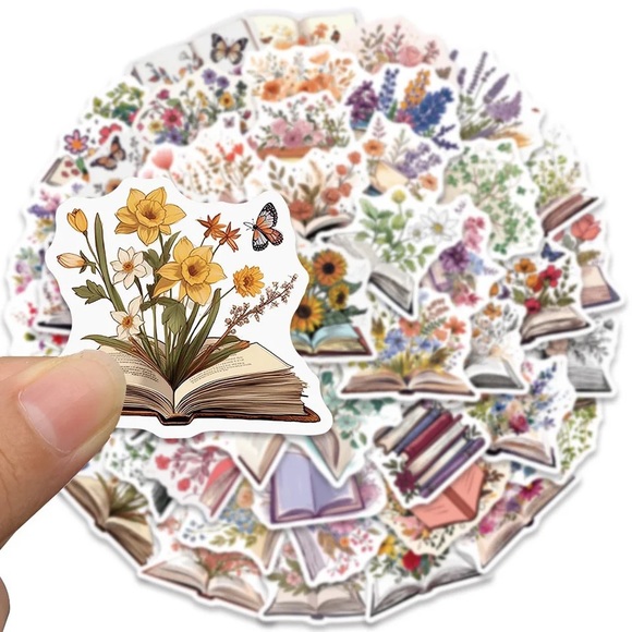 Reading In The Spring, Books Overflowing With Flowers, 50 Decal Stickers - Picture 8 of 15